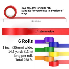 CHIYUNS Colored Masking Tape, Color Painters Tape for Kids, 6 Rolls 1 inch Wide x 14.3 Yards Each, Colorful Paper Tapes Rainbow Colors for Labeling Packing, Painter Tape Variety Pack, Craft Tape