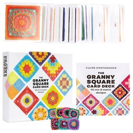 BbiuRer Granny Square Crochet Cards, 50 Cards with Crochet Letters and Photo, Includes Instruction Book and Colour Box, Ideal for Creative Crochet Projects and Gifts