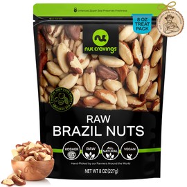 NUT CRAVINGS - Raw Brazil Nuts, Unsalted, No Shell, Whole, (8oz - 1 Pack) Bulk Nuts Packed Fresh in Resealable Bag - Kosher Healthy Snack, Natural Keto Vegan -