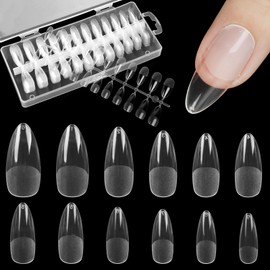 Fingooo Nail Tips, Clear, 240 Pieces, Long, Ultra Thin, Clear, Length Extracted, Medium, False Nails, Natural Fit, Tightness (Oval L)