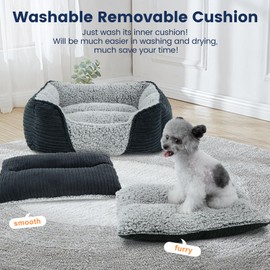 Miguel Washable Dog Bed with Removable Cushion for Small Dogs, Easy to Wash Pet Sofa Bed with Side, Rectangle Bolster Cat Bed Calming Cuddle Puppy Bed with Anti-Slip Bottom, Black 18 Inch