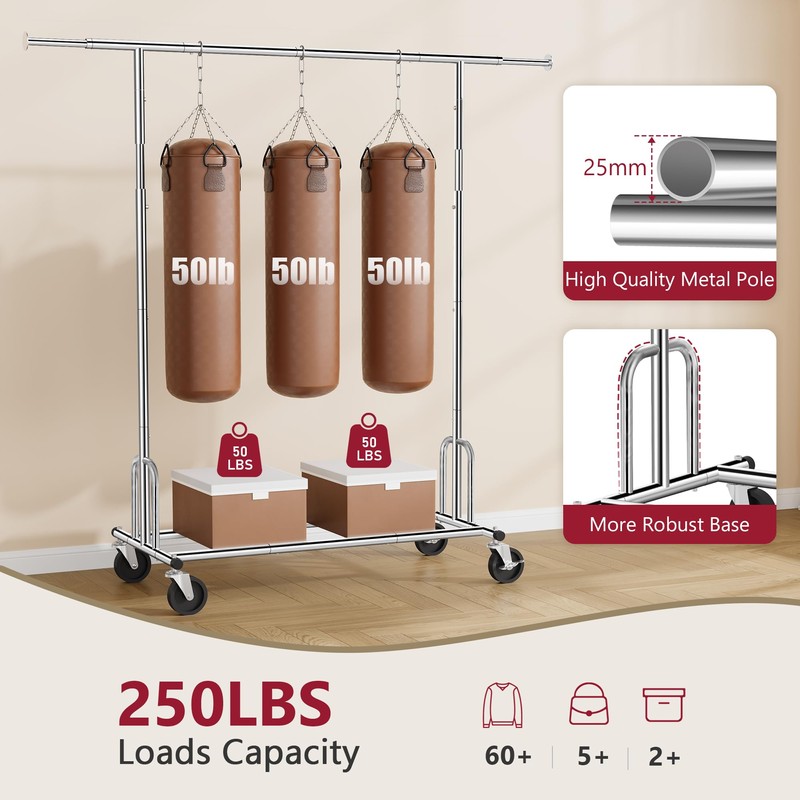 Tajsoon Heavy Duty Clothes Rack Foldable Garment Rack with Wheels