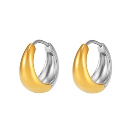 Lansora Stainless Steel Chunky Hoop Earrings Gold Plated Small Huggie Hoop Lightweight Earrings Two Tone Mixed Metal Stackable Minimalist Jewelry for Women, Stainless Steel, No Gemstone
