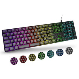 B.FRIENDIT Large Print Keyboard RGB Rainbow for Mac,7 LED Backlit Computer Wired Keyboard with Numeric Keypad,Full Size Slim Quiet Keyboard,Multi-Device for Mac/Win, MacBook Pro/Air