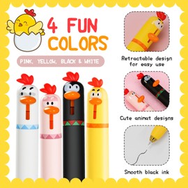 Jicoyin 12 PCS Funny Chicken Retractable Gel Pens Cute Novelty Pens with Beak Click, 0.5mm Fine Point Black Ink, Cartoon Writing Pens for Students, Office, School, Gifts (Chicken, 12)