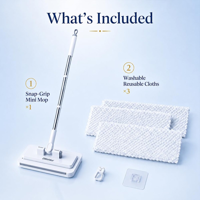Snap Grip Mini Mop with Zero Touch Press System,7in Microfibre