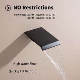 SevenGelok Waterfall Tub Spout Black Tub Spout for Bathtub Faucet SUS304 Stainless Steel Bathroom Tub Faucet Replacement High Flow Shower Spout Attachmen Matte Black Tub Spout Wall Mount, TS2S-BK