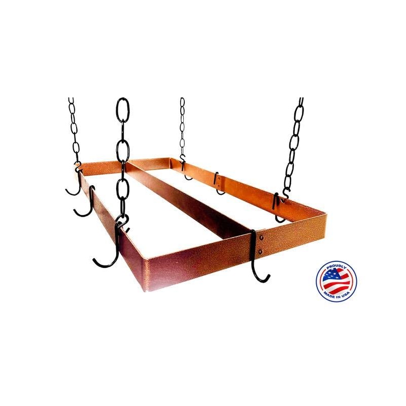 Rogar Hammered Copper Rectangular Pot Rack with Centerbar