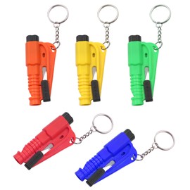 The Original Emergency Keychain Car Escape Tool, 3 in 1 Seat Belt Cutter and Window Breaker Emergency Glass Breaker, Belt Cutter, Emergency Whistle, Compact Emergency Hammer (Pack of 5), Yellow,