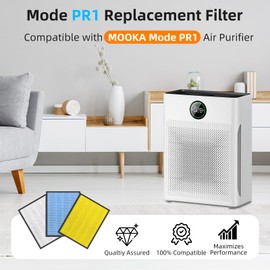 2 Pack PR1 Replacement Filter,Compatible with MOOKA PR1 Pet Air Purifier,Suitable for Large Room with 2000 Ft², 2 PR1 Filters & 4 Washable Pre-Filters for Pet-raising family(Yellow)
