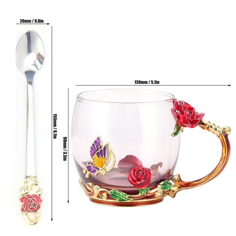 Glass Cup Innovative Flower Tea Cup with Spoon Drink Mug