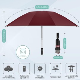 Yoobure Inverted Travel Umbrella, Automatic Umbrellas for Rain, Windproof Compact Umbrella with Reflective Stripe, Folding Sun Umbrella UV Umbrella, Portable Large Umbrella for Backpack, Lightweight