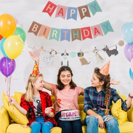 AOZUO Dog Themed Happy Birthday Banner Set, Banner with Dog Motif, Happy Birthday Banner Dog Background, Colourful Decoration Party Supplies for Children, Babies and Dogs (Style A)