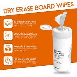1InTheOffice Dry Erase Board Cleaning Wet Wipes, Non Toxic Cleaning Wipes, 50 wipes each (2 Pack)