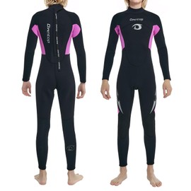 Owntop Children's Wetsuit | 2.5 mm Neoprene for Boys Girls | Teenagers Full Wetsuit | Thermal Stretch Back Zip Diving Suit Water Sports | Pink | Size 16 | 160-170 cm