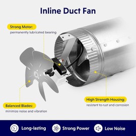 Simple Deluxe 4" 100 CFM Inline Fan, Low Noise HVAC Exhaust Fan, Suitable for Basements, Bathrooms, Kitchens, and Grow Tents, Silver