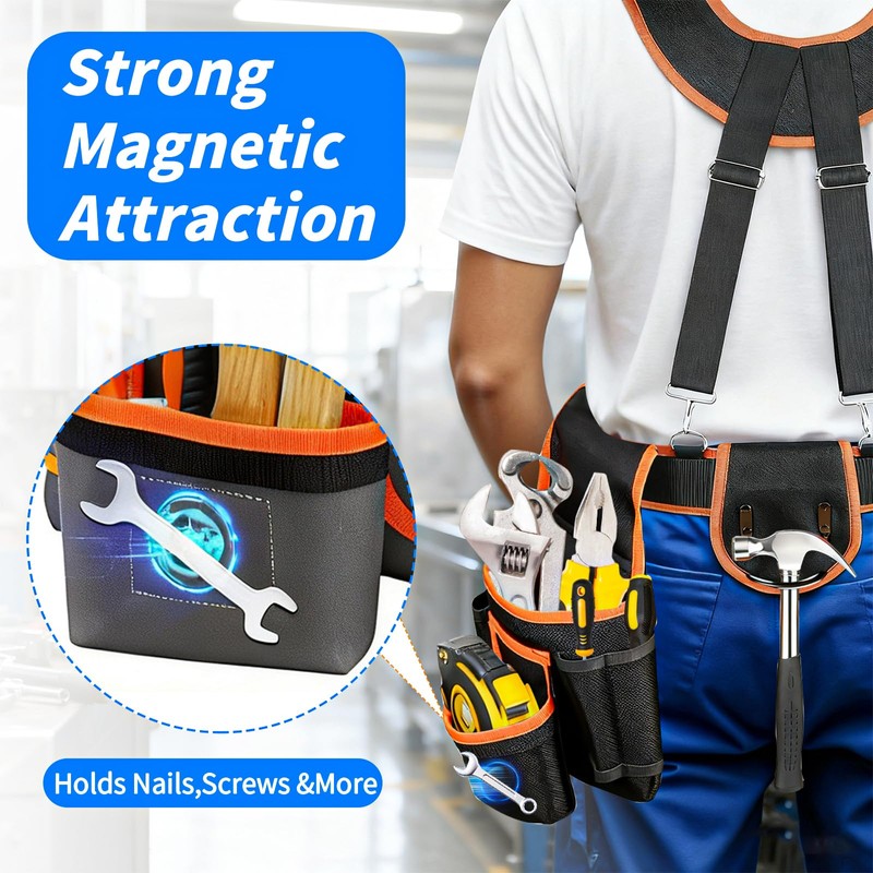 Tool Belt, Professional Tool Belts for Men, 32''-60'' Adjustable Magnetic