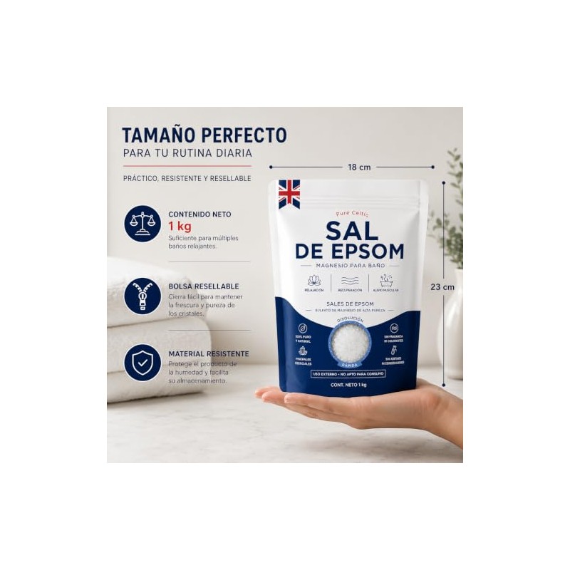 Sal De Epsom 1KG Sales de Baño Sin Aroma Tina,