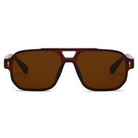 LJCZKA Retro Double Bridge Sunglasses for Women Men, Square Sunglasses 70s Vintage Shades UV400 Protection for Driving Cycling Outdoor