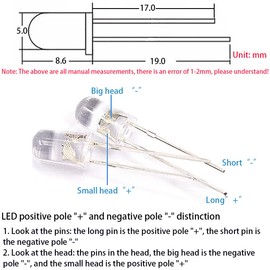 CESFONJER 5mm Light Emitting Diode, 5 Color Diode Set, Diffused 2 Pin Round Color White/Red/Yellow/Green/Blue Kit Box (5 Colors x 100 Pieces)
