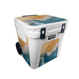 MightySkins Carbon Fiber Skin Compatible with Yeti Roadie 48 Wheeled Cooler - Sea and Sand | Protective, Durable Textured Carbon Fiber Finish | Easy to Apply and Change Style | Made in The USA