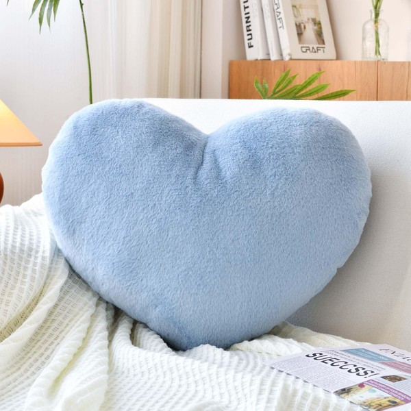 XVTRU Soft Heart Shaped Pillows, Cute Dusty Blue Heart Decorative