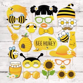 25 Pcs Bee Honey Photo Booth Props for Bee Honey Party Decoration Supplies, Bumblebee Theme Selfie Props Photography Backdrop Decorations for Bumble Firsts Party Supplies