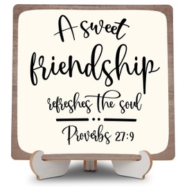 Christian Gifts for Friends, 5"X5" Wooden Plaques with Stand for Table Decor, Rustic Wood Sign for Home Shelf Table Centerpieces Decorations-d02