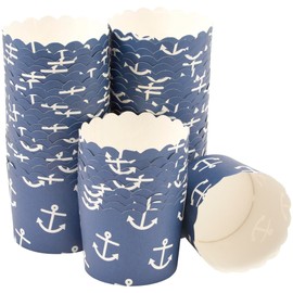 DecoPac Nautical Print Scalloped Baking Cups, Perfect For Delicious Cupcakes, Delicate Scalloped Edge, 50 Oven Safe Cupcake Cases, Sailing Themed (Pack of 1)
