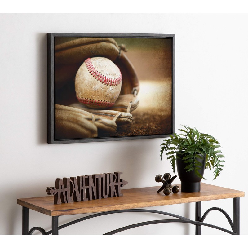 DesignOvation Sylvie Baseball Glove at Home Plate Framed Canvas By