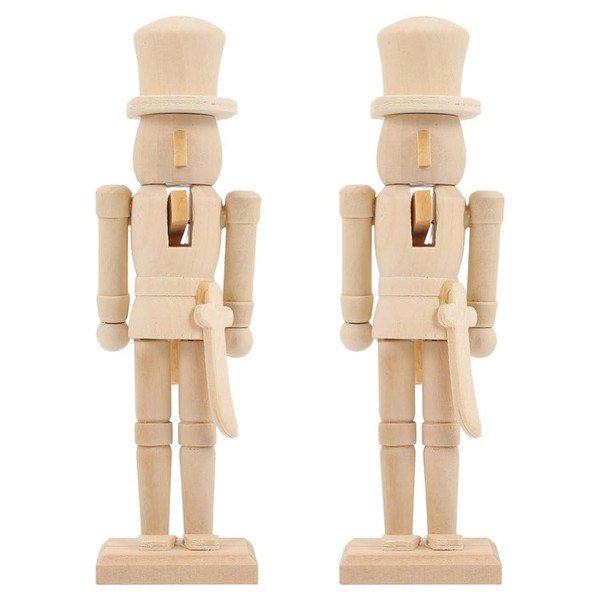 JECOMPRIS 2Pcs Christmas Wooden Unfinished Nutcracker 7Inch Figurines DIY Blank