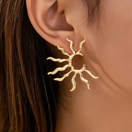 Gold Sun Elegant Dangle Stud Earrings for Women Trendy Minimalist Hypoallergenic Fashion Jewelry Gift for Prom Wedding Party Accessories - Gold 02