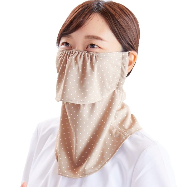 YAKeNU UV CUT MASK UV Protection Face Cover, Dot Yakenu, Non-Stuffing Face Cover, Velcro Closure, 3018 Beige