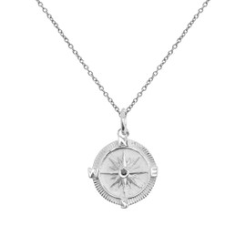 Sterling Silver Point The Way Black Diamond Compass Pendant Necklace, 18 "
