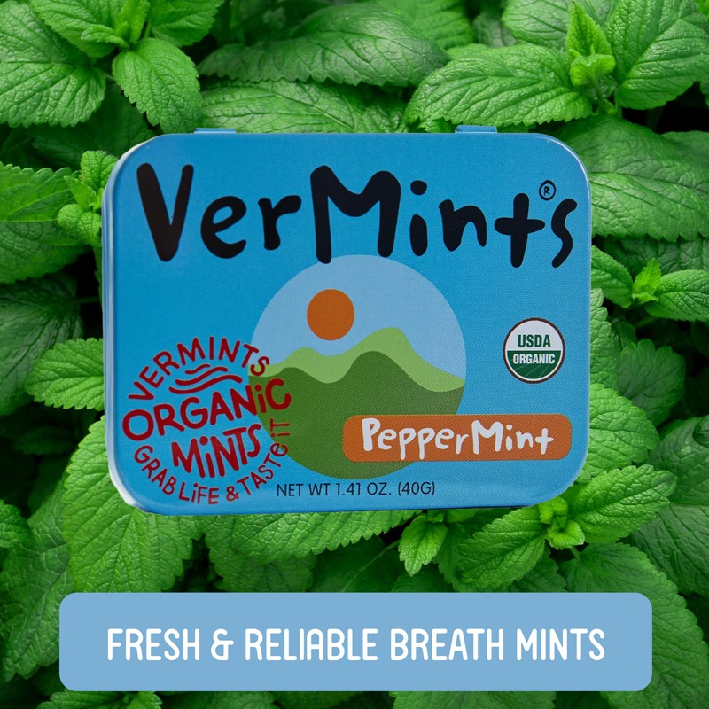 VerMints Organic Breath Mints PepperMint Candy Mints for Real Long-Lasting