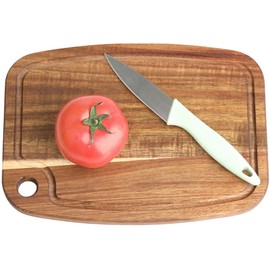 Acacia Wood Cutting Board, Reversible Small Cutting Board with Juice Groove & Hanging Hole, 10" x 7.3" Wooden Kitchen Prep Board