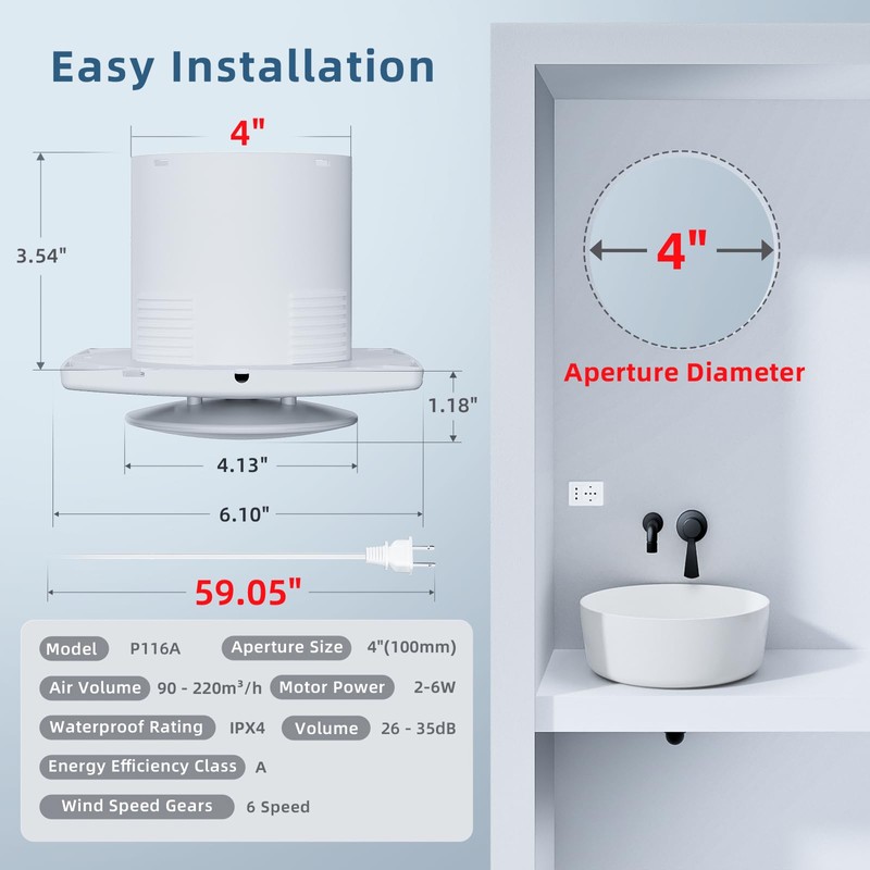 ARSFAN Bathroom Exhaust Fan with Remote, 2 Way 6 Speed