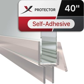 Sello inferior de puerta de ducha sin marco X-Protector - sello de puerta de ducha de 40 pulgadas para todos los grosores de puerta - barrido de puerta de ducha autoadhesivo - tira de sello inferior