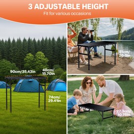 FUNYKICH 3ft Camping Folding Table with 3 Height(35.4'' Lx15.7'' W), Max Height 29.4'' Portable Small Outdoor Tables, Lightweight Beach Table with Carry Handle for Camping, Backyard, Picnic, Handcraft