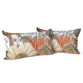 Snycler Vintage Flowers Pillow Covers 12x20 Inch Set of 2 Orange Yellow Floral Leaves Decorative Square Boho Throw Pillows for Couch Rustic Pillow Cases Home Decor Living Room Sofa Porch Outdoor