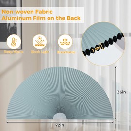 2 Pack 100% Light Blocking Arch Window Shades, Pleated Fabric Half Circle Cellular Semicircular Blinds, Freely Cut Blind Half-Round Shade for Living Rooms Bedrooms Offices(36"×72")