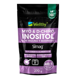 Wellthy Myo  D-Chiro Inositol Polvo 270g con Magnesio Marino. Mezcla ptima 401 5000mg Myo Inositol, 125mg D-Chiro Inositol, Magnesio 330mg. 100...    