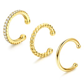 ORAZIO 2-3 Piece Ear Cuff Set Women's 925 Sterling Silver Ear Cuff Gold Helix Cartilage Clip Wrap Earring Fake Pircings Ear Clip Ear Cuff Cuffs, Sterling Silver, Cubic Zirconia