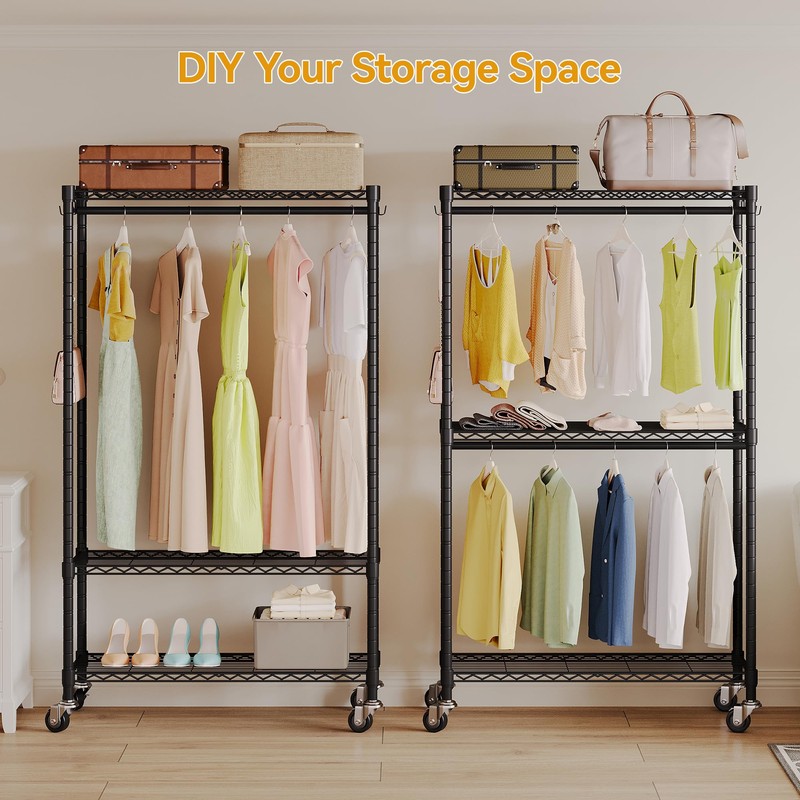 Higeego Rolling Clothing Rack for Hanging Clothes Heavy Duty Garment