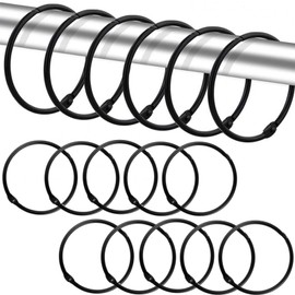 24 Pcs Shower Curtain Ring Large Metal Shower Curtain Hooks Black Rustproof Round Shower Ring Hooks for Bathroom Changing Room Windows Home Decoration