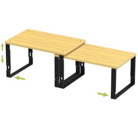 Adjustable Storage Shelves for Kitchen Cabinet Organization - Set of 2 Stackable Metal & Engineered Wood Racks, Space-Saving Design for Countertop/Pantry/Garage, Easy Assembly(1 Pack/Medium/Black)