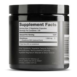 Toniiq Ultra High Strength Glutathione Capsules - 1000mg Concentrated Formula - 98%+ Highly Purified and Bioavailable - Non-GMO Fermentation - 240 Capsules Reduced Glutathione Supplement