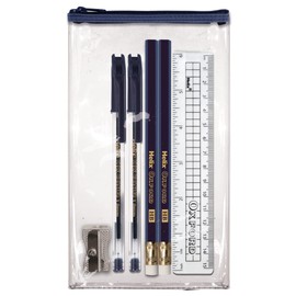 Helix Oxford Blazer Buddy Essential Stationery Set with Compact Clear Pencil Case Fits in School Blazer Pocket 981805