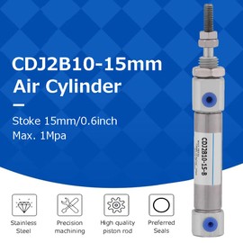 Pneumatic Air Cylinder, CDJ2B10-15mm Stainless Steel Double Action Air Cylinder, Stoke 15mm/0.6inch,Max. 1Mpa