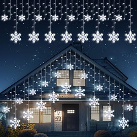 Brightown Snowflake Lights,2 Sets Total 40Ft 456 Pure White LEDs, Connectable Icicle Curtain String Lights for Outdoor Indoor House Eaves, Windows, Porch, Tree